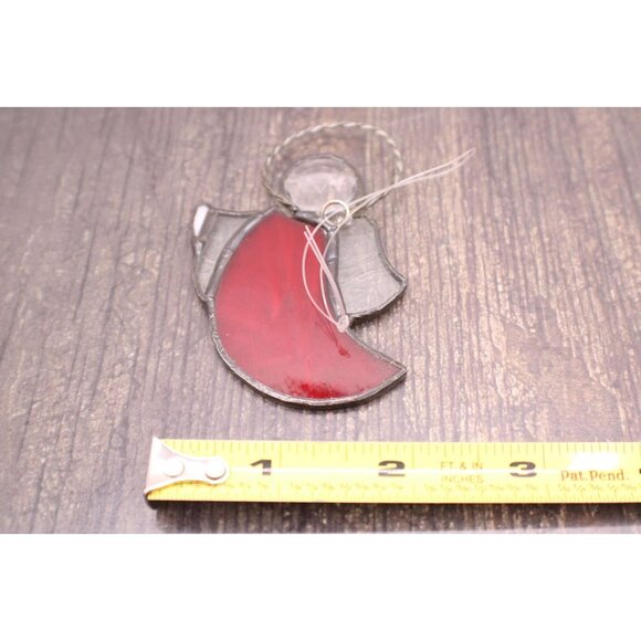 Stained Glass Angel Ornament Red Cape Clear Wings Halo Hanging Decor Holiday Vtg - Picture 4 of 4